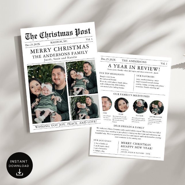 Merry Christmas Newspaper Year in Review Photo Holiday Card (Creator Uploaded)