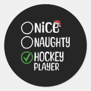 Merry Christmas Nice Naughty Hockey Player Xmas Li Classic Round Sticker