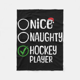 Merry Christmas Nice Naughty Hockey Player Xmas Li Fleece Blanket