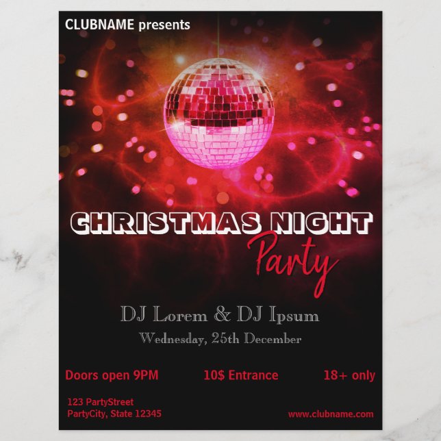 Merry Christmas Night Disco Ball Party Flyer (Front)