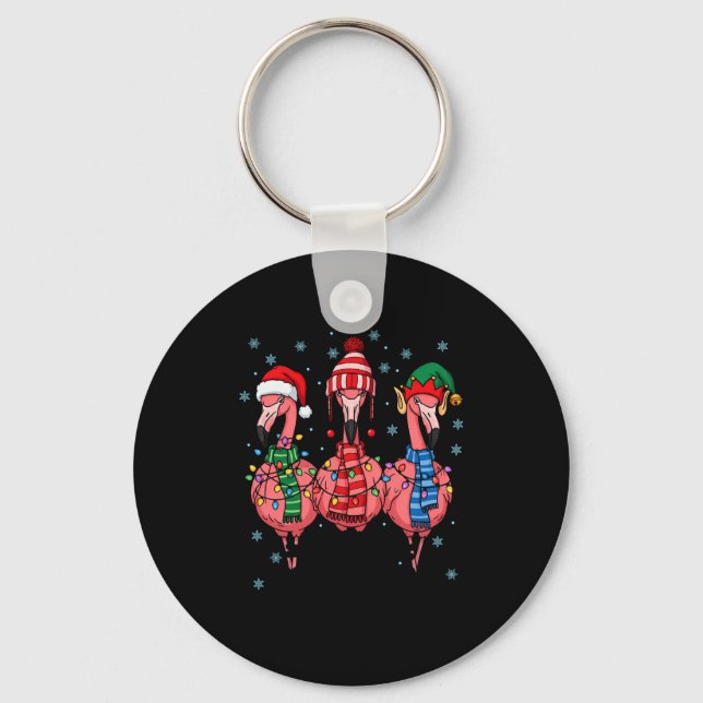 Merry Christmas Nk Flamingo Santa Hat Matching Fam Key Ring (Front)