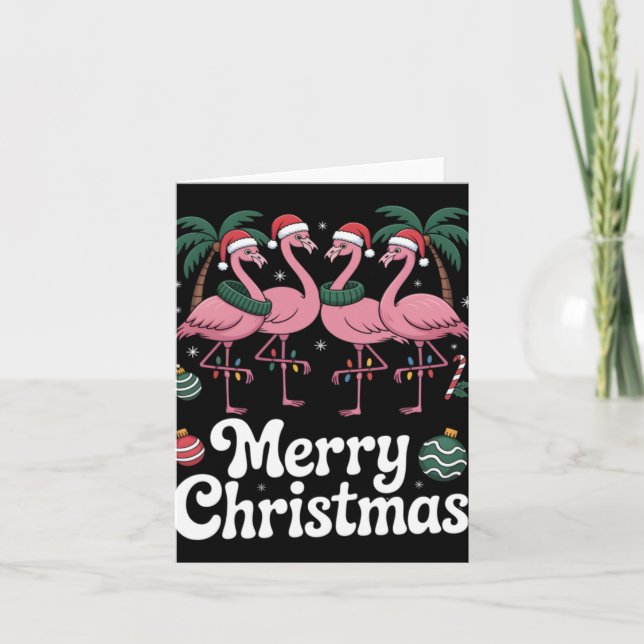 Merry Christmas Nk Flamingo Santa Hat Xmas Light T Card (Front)