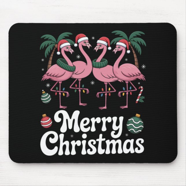 Merry Christmas Nk Flamingo Santa Hat Xmas Light T Mouse Pad (Front)