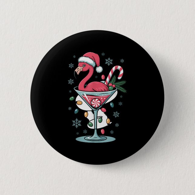 Merry Christmas Nk Flamingo Wine Drinking Lights X 6 Cm Round Badge (Front)