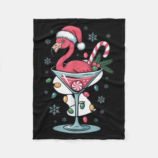 Merry Christmas Nk Flamingo Wine Drinking Lights X Fleece Blanket (Front)