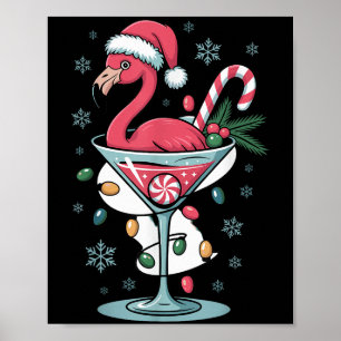 Merry Christmas Nk Flamingo Wine Drinking Lights X Poster