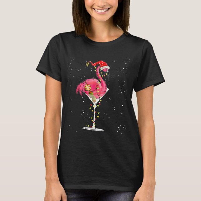 Merry Christmas Nk Flamingo Wine Drinking Lights X T-Shirt (Front)