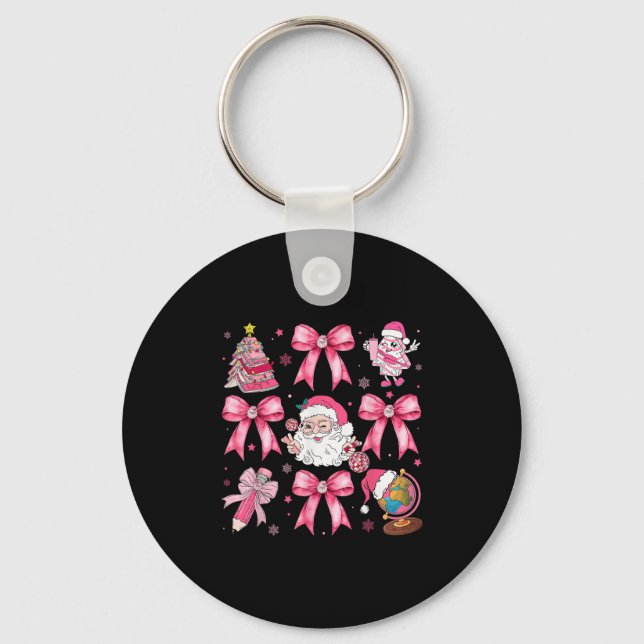 Merry Christmas Nk Santa Coquette Bow Teacher Girl Key Ring (Front)