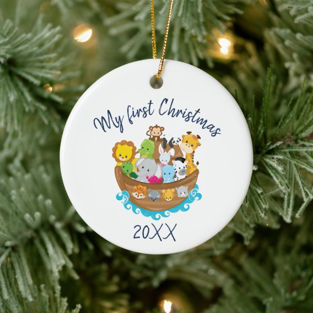 Merry Christmas Noah's Ark Ceramic Ornament (Tree)