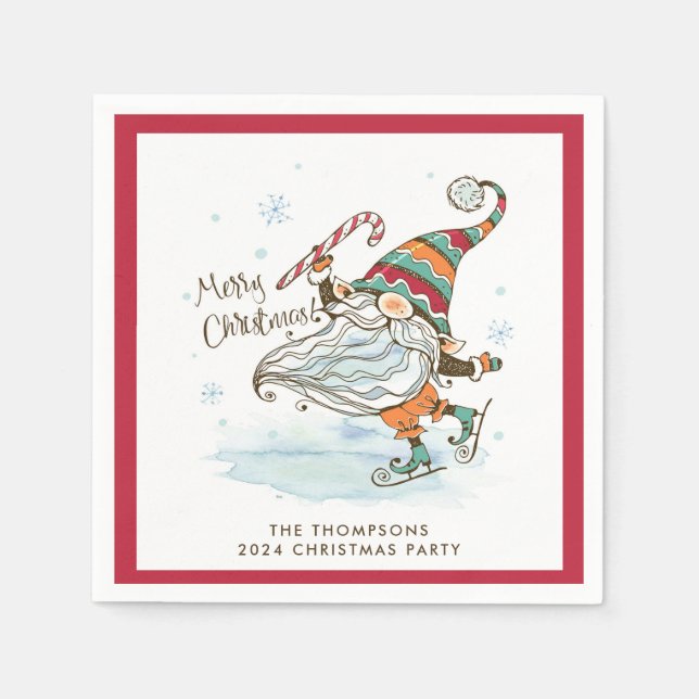 Merry Christmas Nordic Gnome Personalised Napkin (Front)
