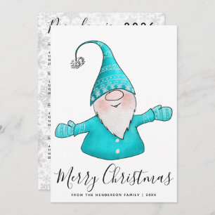 Merry Christmas Nordic Gnome Teal 2025 Calendar Holiday Card