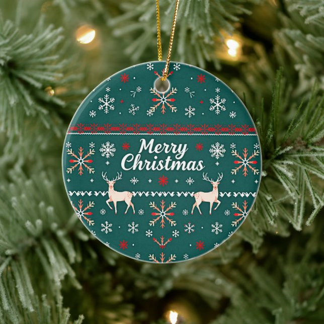 Merry Christmas nordic pattern Ceramic Tree Decoration (Tree)