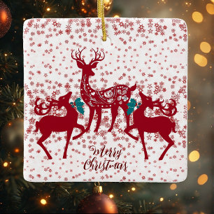 Merry Christmas Nordic Reindeer Snowflakes Scandia Ceramic Ornament