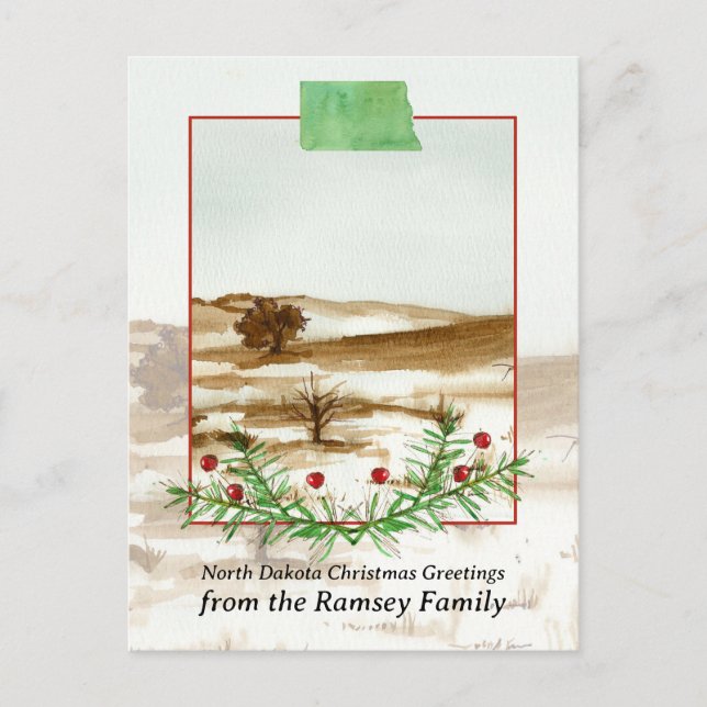 Merry Christmas North Dakota Great Plains Winter Holiday Postcard (Front)