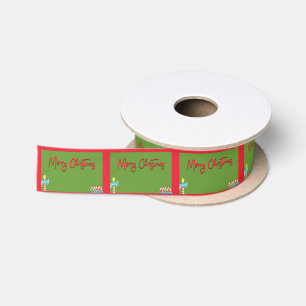Merry Christmas North Pole Script Text Satin Ribbon