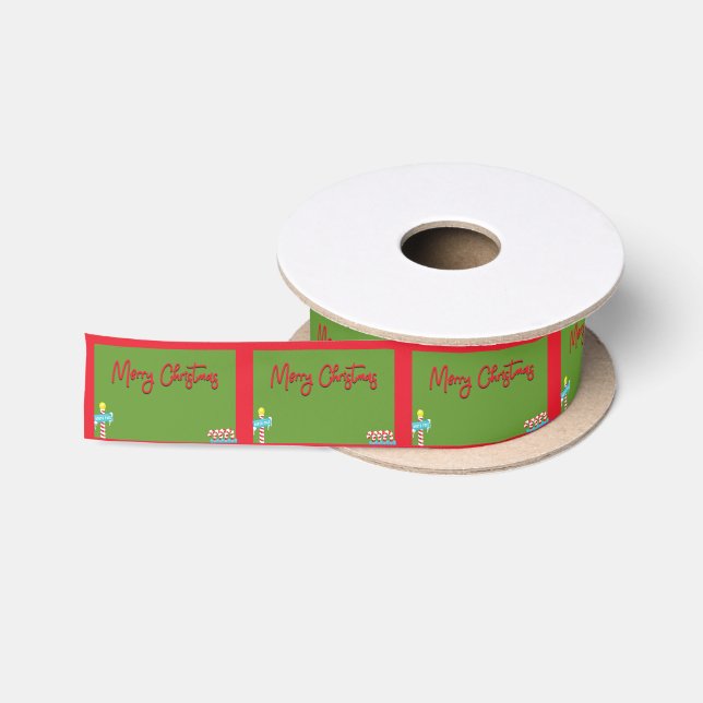 Merry Christmas North Pole Script Text Satin Ribbon (Spool)