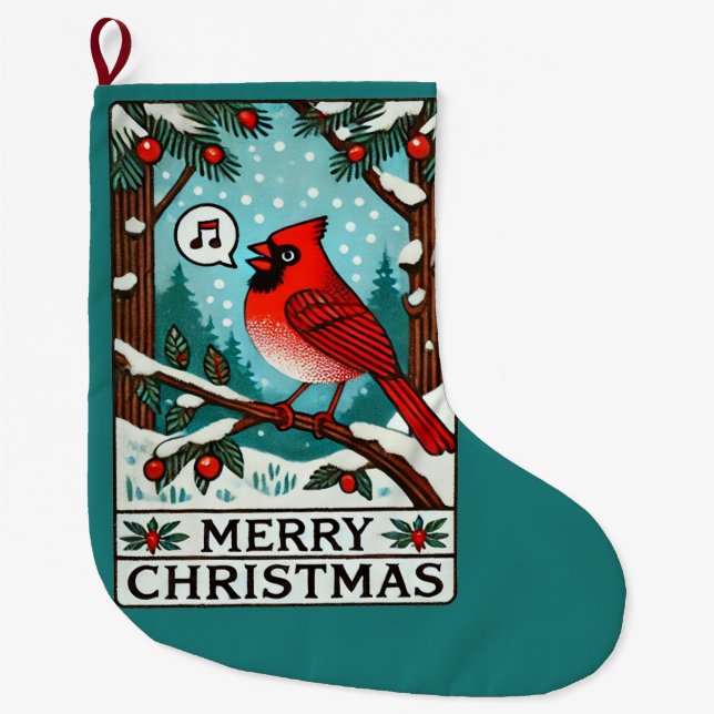 Merry Christmas northern Red Cardinal              Large Christmas Stocking (Front)