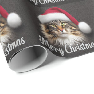 Merry Christmas Norwegian Forest Cat, Santa Kitty Wrapping Paper