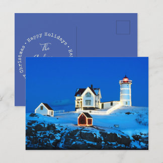Merry Christmas Nubble Lighthouse Holiday Postcard