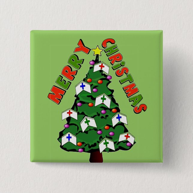 Merry Christmas Nurse Cap Tree 15 Cm Square Badge (Front)