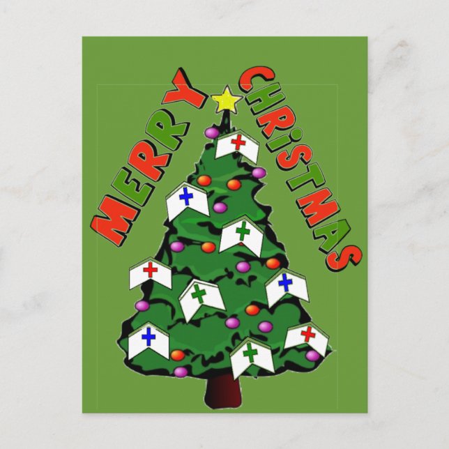 Merry Christmas Nurse Cap Tree Holiday Postcard (Front)