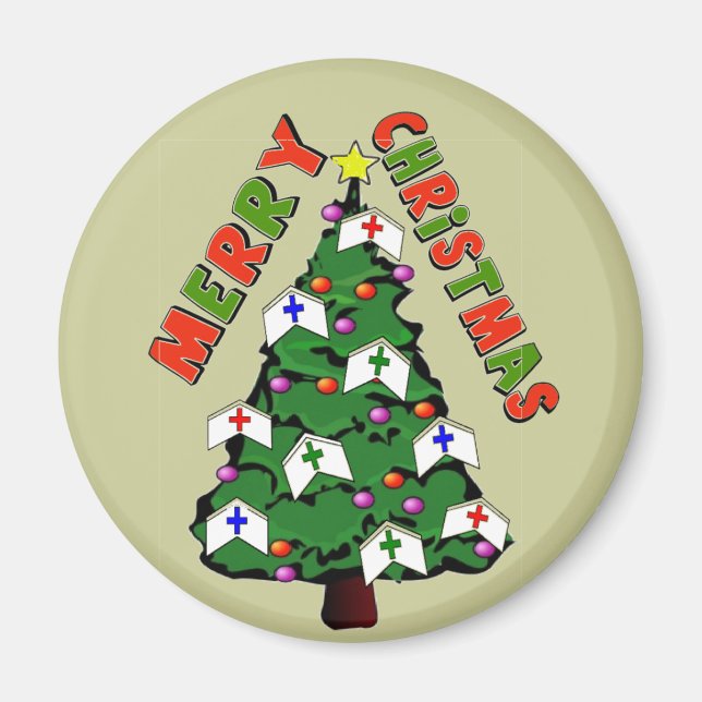 Merry Christmas Nurse Cap Tree Magnet (Front)