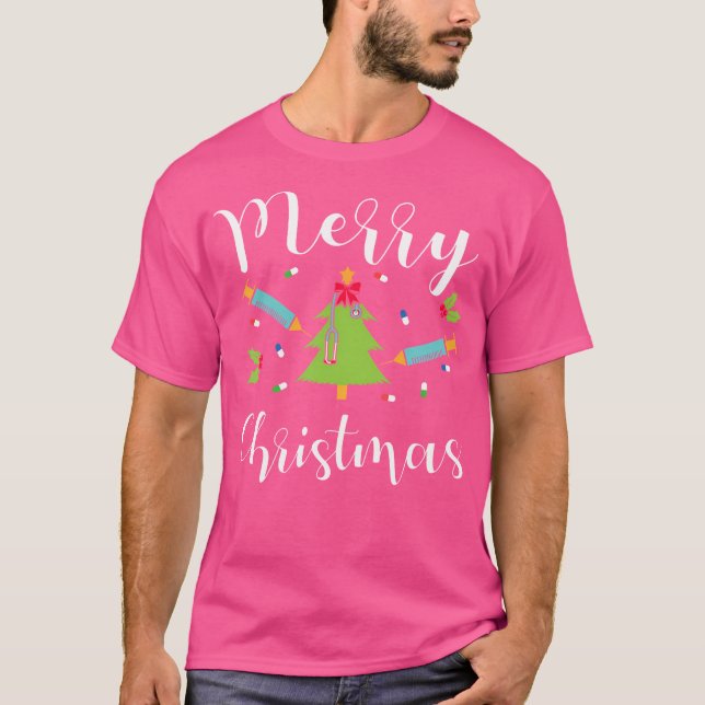 Merry Christmas Nurse Doctor Hospital Stethoscope  T-Shirt (Front)