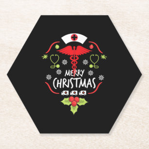 Merry Christmas Nurse Doctor Tees Ambulance ER Paper Coaster