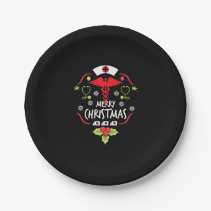 Merry Christmas Nurse Doctor Tees Ambulance ER Paper Plate