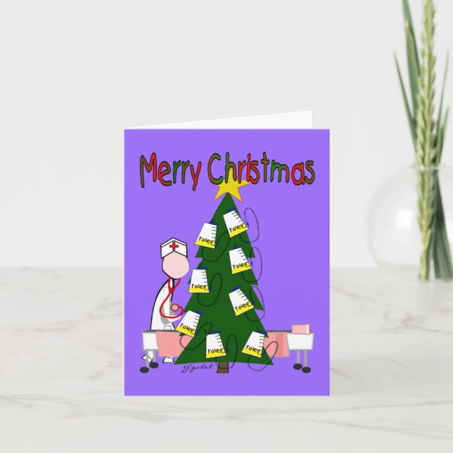 Merry Christmas Nurse Foley Bag Tree Cards (Front)