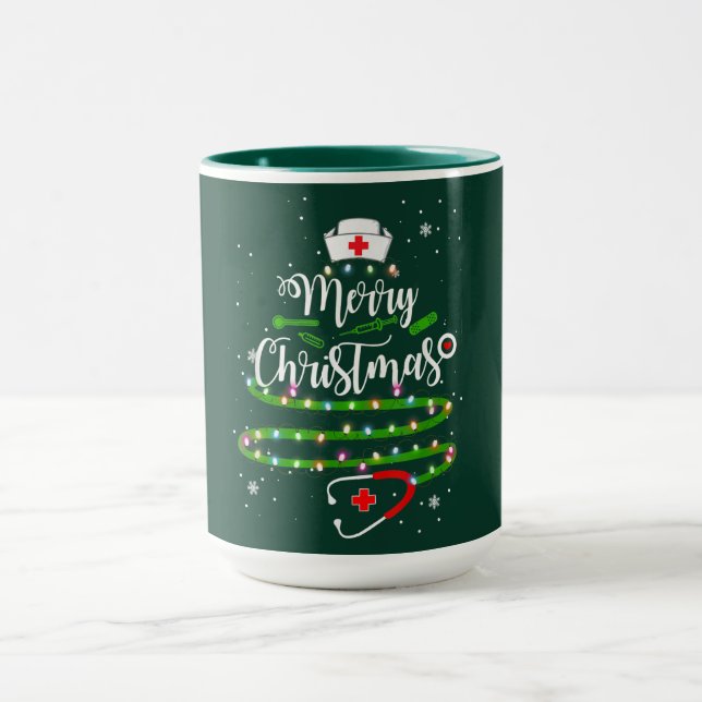 Merry Christmas Nurse – Holiday Tree Design Mug (Center)