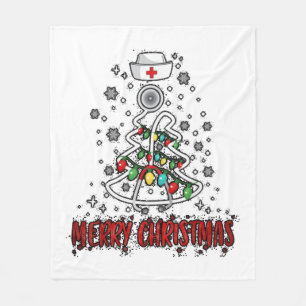 Merry Christmas Nurse Shirt Stethoscope Tree Light Fleece Blanket