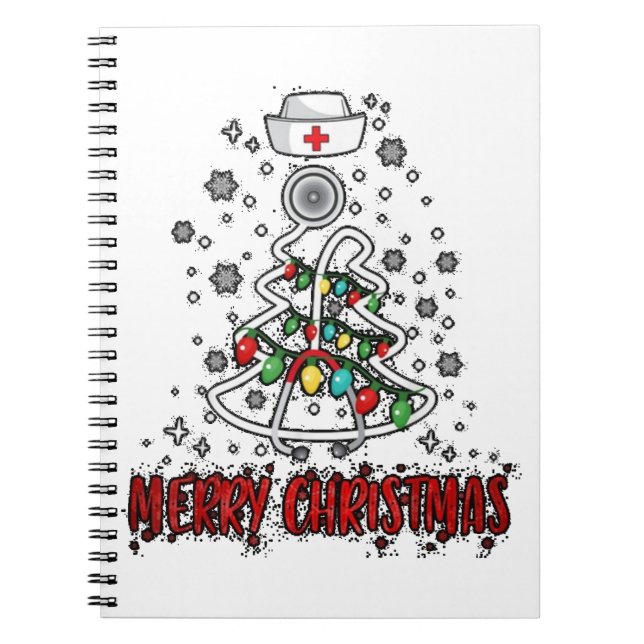 Merry Christmas Nurse Shirt Stethoscope Tree Light Notebook (Front)