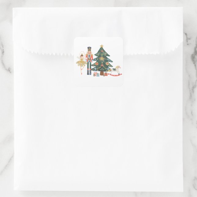 Merry Christmas Nutcracker Ballet Square Sticker (Bag)