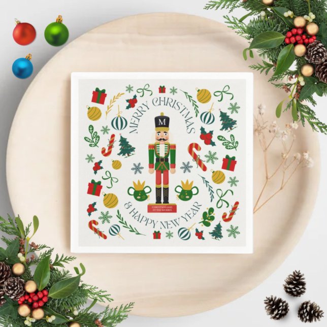 Merry Christmas nutcracker custom monogram Napkin (Creator Uploaded)