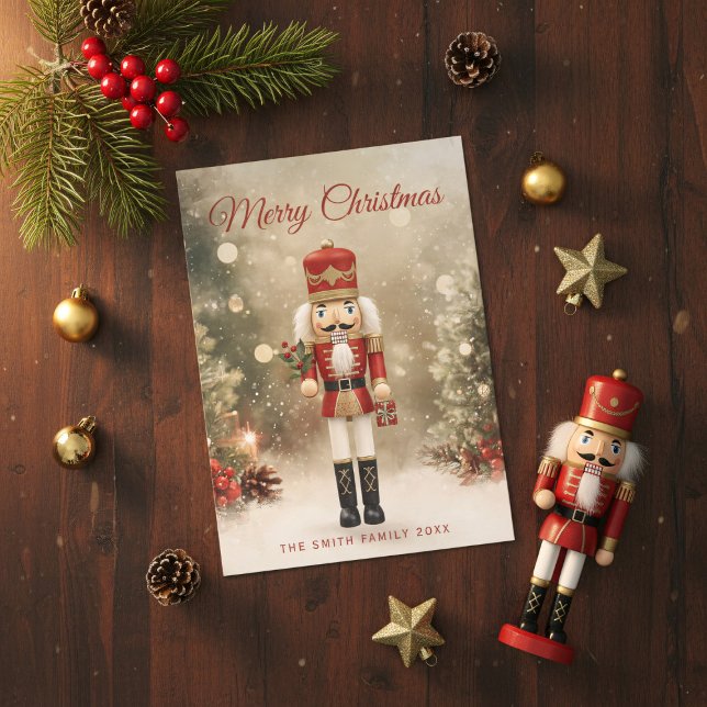 Merry Christmas Nutcracker Family Holiday Card (Nutcracker family holiday card brings festive elegance to your loved ones' mailboxes.)