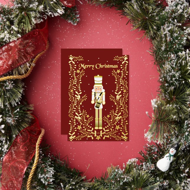 Merry Christmas Nutcracker Gold Foil Holiday Card (Insitu)
