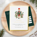 Merry Christmas Nutcracker Greenery Elegant Foil Holiday Postcard<br><div class="desc">Introducing our Custom Christmas Greetings card that promises to spread holiday cheer and set the tone for your festive celebrations! Our uniquely designed invitation captures the true essence of the holiday spirit. Adorned with vibrant greenery foliage, luscious berries, and a classic toy nutcracker, this card is the perfect for wishing...</div>
