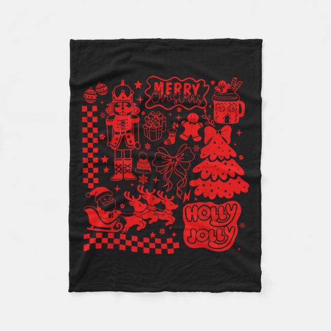 Merry Christmas Nutcracker Santa Clause Gingerbrea Fleece Blanket (Front)