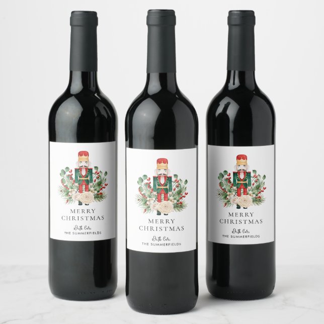 Merry Christmas Nutcracker Script Festive Custom Wine Label (Bottles)
