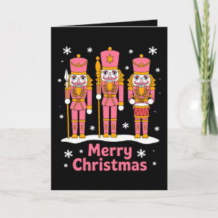 Merry Christmas Nutcracker Soldiers Snowflake Pink Card