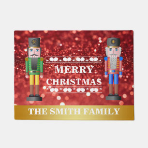 Merry Christmas Nutcrackers Red Gold Welcome Doormat