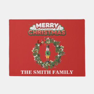 Merry Christmas Nutcrackers Red Gold Welcome Doormat