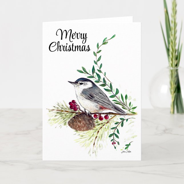 Merry Christmas Nuthatch Bird Holiday Card (Merry Christmas Nuthatch Bird Holiday Card from Jenn's Emporium. )