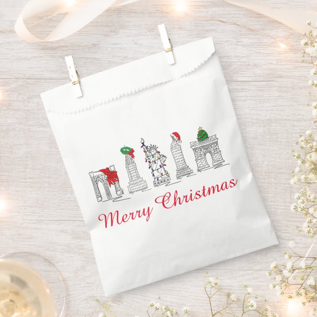 Merry Christmas NYC Buildings Landmarks Holiday Favour Bags (Clipped)