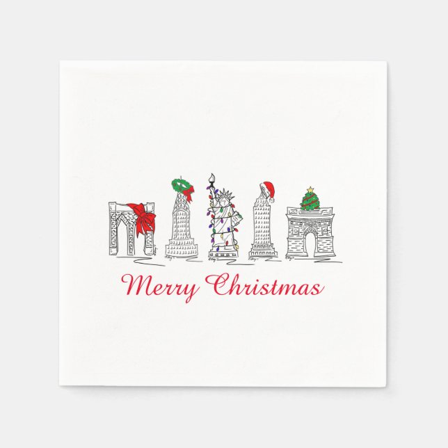 Merry Christmas NYC Buildings Landmarks Holiday Napkin (Front)