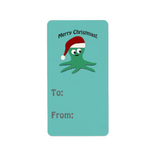 Merry Christmas Octopus Label