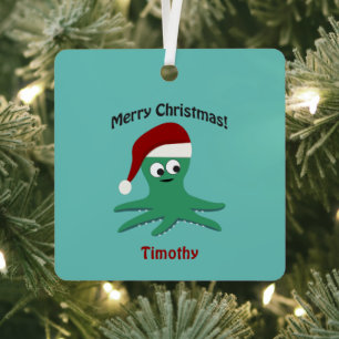 Merry Christmas Octopus Metal Tree Decoration