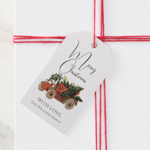 Merry Christmas Old Car Vintage Style Gift Tags