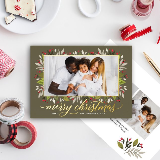 Merry Christmas Olive Green Gold Elegant Script (Creator Uploaded)